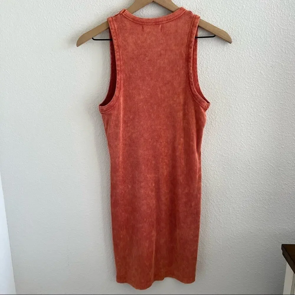 TopShop Red Orange Ribbed Tie Dye Tank Dress US 8